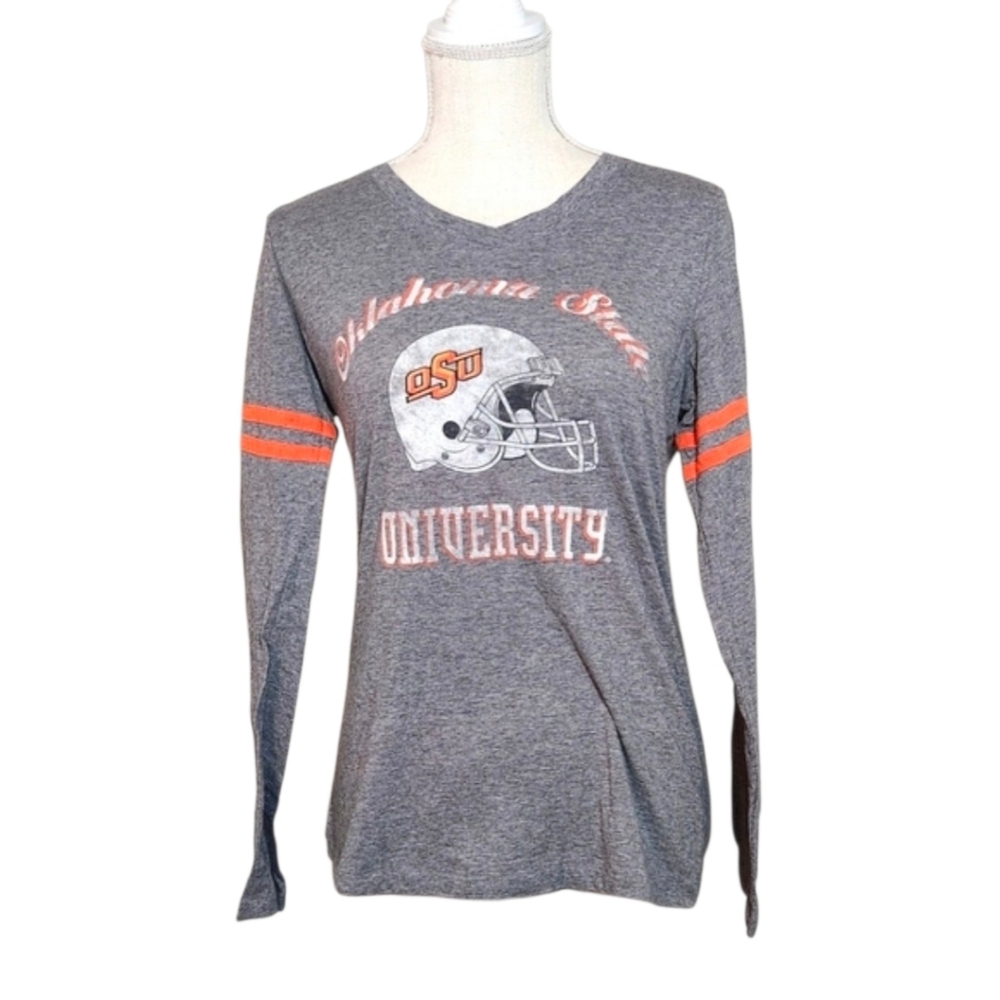 OSU Oklahoma State Women Large Distressed Football Long Sleeve Shirt